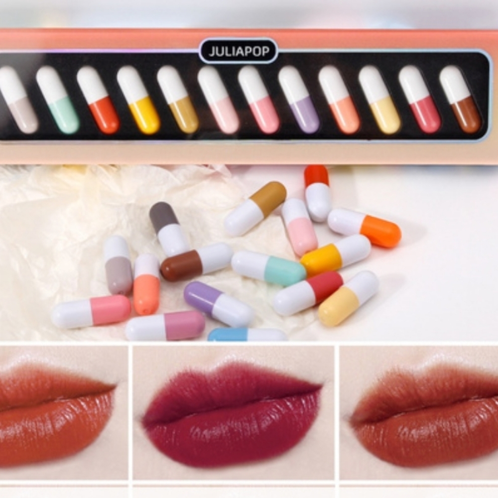 12pcs Lipstick Long Lasting Colorful Capsule Lip Gloss Matte Misted Finish Lipst
